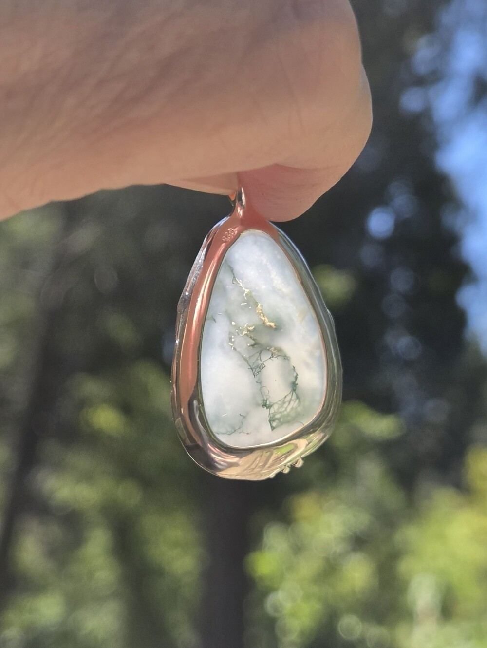 Moss Agate 28karat Natural Gemstone Sterling Pendant - Picture 5 of 8